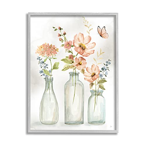 Stupell Industries Pink Flowers Fluttering Butterfly Framed Giclee Art, Design…