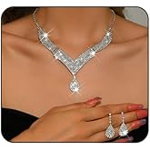 Systechy Shiny Rhinestone Jewelry Set Crystal Tassel Necklace Earrings Set Sparkly Necklace Earrings Set Wedding Prom Formal Costume Jewelry Accessories for Women 