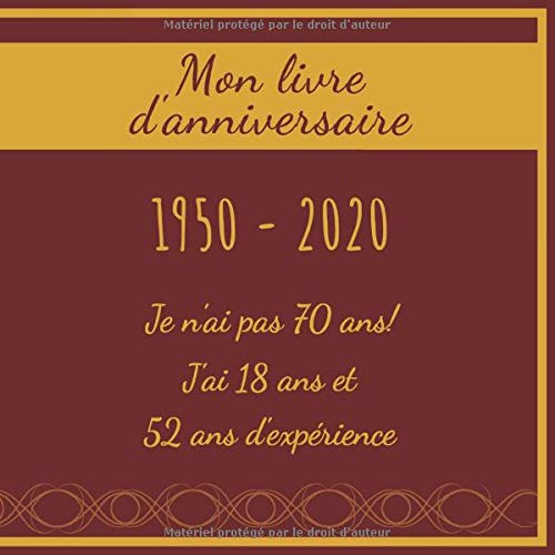 Mon Livre D Anniversaire 1950 Je N Ai Pas 70 Ans J Ai 18 Ans Et 52 Ans D Experience Livre D Or Son Jubile Livre A Personnaliser Pour Les Decoration Idee
