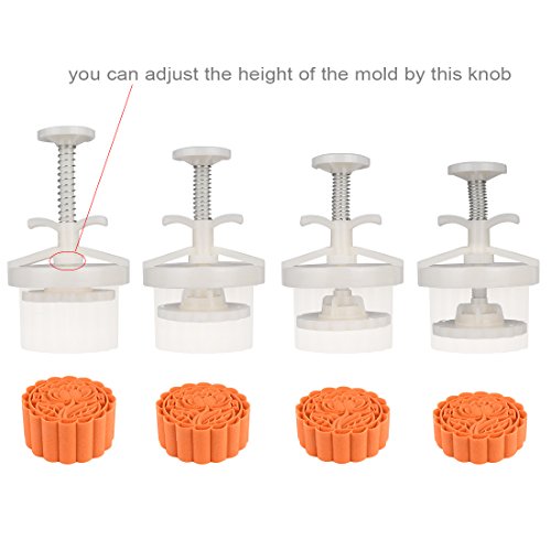 180g 5pcs Cookie Stamps Thickness Adjustable Moon Cake Mold Set, Cookie Press DIY Decoration Hand Press Cutter Cake Dessert Mold