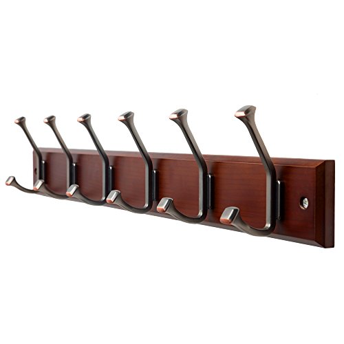 Finnhomy Wooden Coat Hooks Wall Hooks 6 Dual Hooks 24Inch Rail/Pilltop