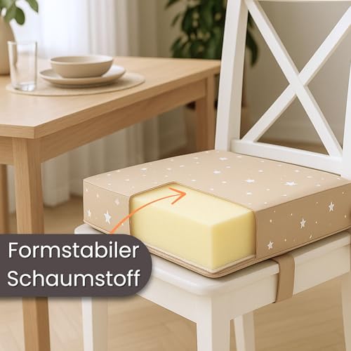 Children's Table Chair Riser 32 x 32 x 8 cm - Cushion with Adjustable Straps and Non-Slip Base for Dining Room - Cover Machine Washable at 30 Degrees Giraffe