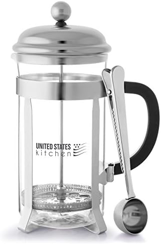 French Press Coffee Maker Chrome Plated with Triple Stainless Steel Filters and 34 Oz Glass Carafe