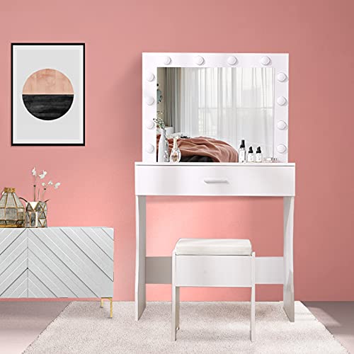 Titoni Vanity Table Set with Lighted Mirror Makeup Vanity with Lights