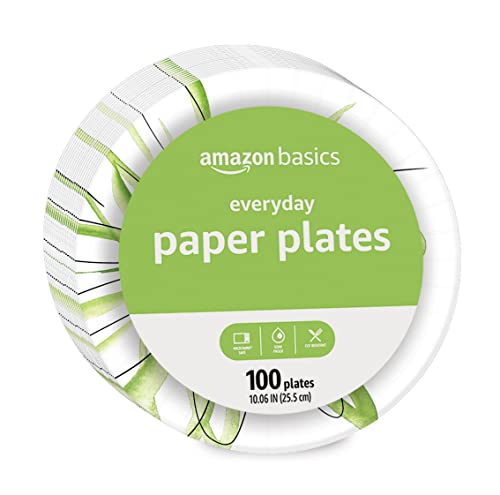 AMAZON BASICS EVERYDAY PAPER PLATES, 10 INCH, DISPOSABLE, 100 COUNT