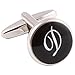 H&H HJ Men's 2PCS Rhodium Plated Cufflinks Silver Initial Letter Shirt Wedding Business 1 Pair Set Black D