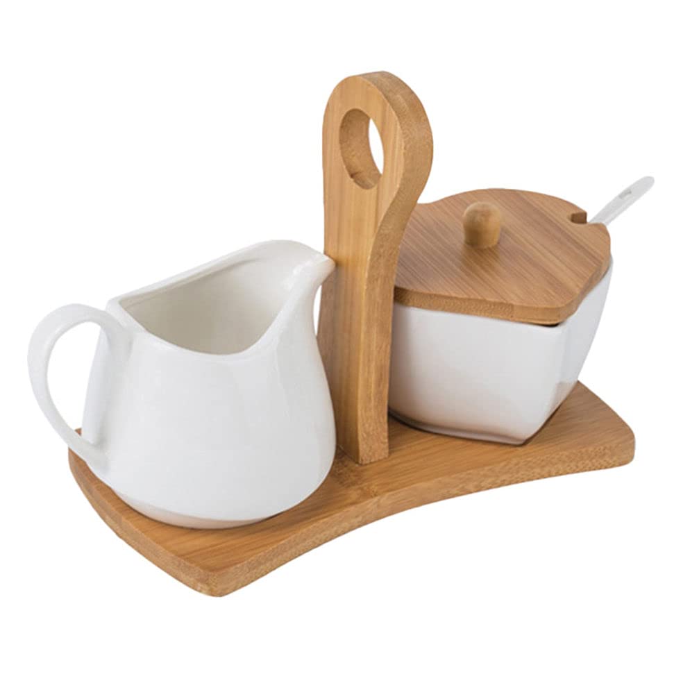 Cabilock 1set Ceramic Sugar Jug and Milk Pot with Tray and Spoon Elegant Design for Tea and Sugar Storage for Kitchen Organization and Home