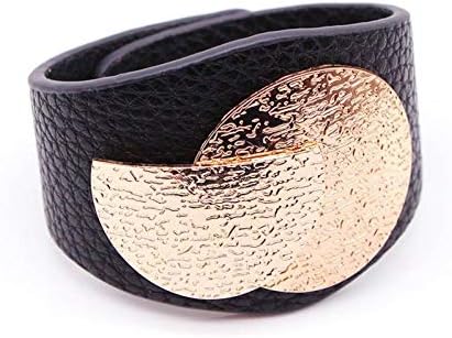 HYMWAN European Fashion Punk Wide Charm Leather Bracelets For Women Men Cuff Bracelet Statement Jewelry