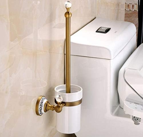 LYEJM Europe Vintage Toilet Brush and Holder Wall-Mounted Bathroom Accessories Copper Toilet Brush Porcelain Cup and Cup Holder Space Saving Design for Bathroom Storage