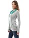 PattyBoutik Women's Drawstring Cowl Neck Raglan Blouse (Light Gray and Turquoise S)