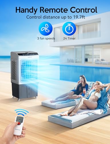 VAGKRI 35" Evaporative Air Cooler, 2800CFM Swamp Cooler, 120°Oscillation Air Cooler with Remote Control, 24H Timer, 3 Modes & Wind Speeds for Outdoor Indoor Use, 9.2Gallon