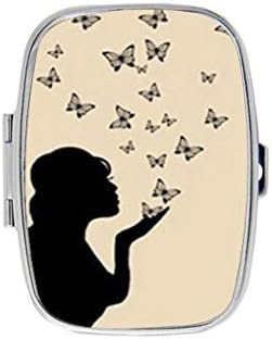 Girl blowing Butterflies Custom Fashion Square Pill Box Medicine Tablet Holder Organizer Case for Pocket or Purse