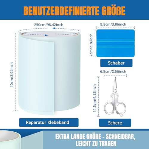 AQhui Pool Repair Kit, Transparent Underwater Tape, 10 cm x 250 cm, Pool Patches, Self-Adhesive, Waterproof Flex Tape, PVC Sealing Tape Can Be Used as a Replacement for Adhesive, Sealant