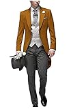 JYDress Mens Tail Tuxedo 3 Pieces Tailcoat Suit Gray Groom Tuxedos Wedding Suit