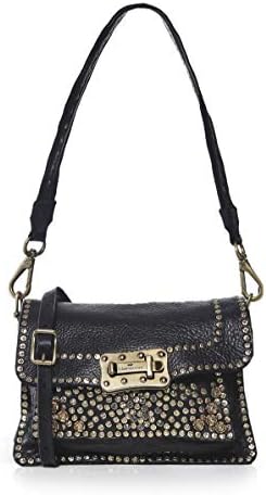 Women's Medium Leather Studded Crossbody Bag Black
