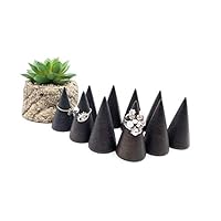 Whale Go Go Pack of 10 Natural Wood Cone Ring Holder Display Stand Organizer Holder Black