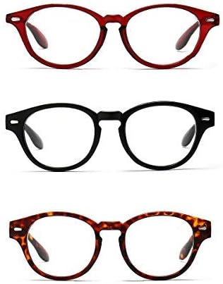 Viscare Women Round Retro Vintage 3-Pack Spring hinged Reading Readers Glasses for Women Free Pouches (Mixed, 2.50)