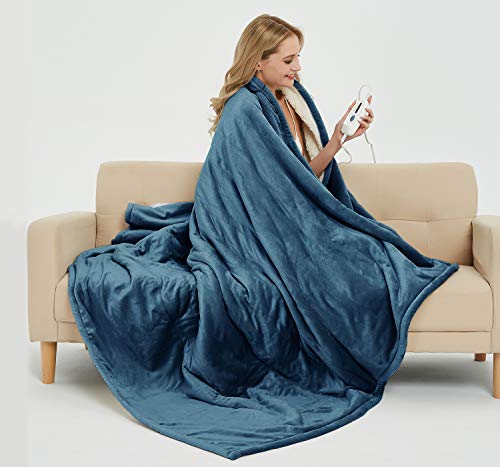 MARQUESS Electric Blanket Micro Plush Sherpa and Reversible Heated Throw Flannel Washable Comfortable Blanket with 4 Heat Settings/Safety 4 Hours Auto-Off Controller (Navy Blue, 50 x 60)