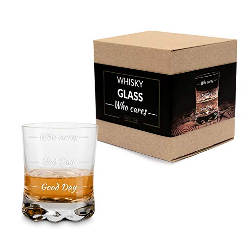 Froster Whiskyglas Who Cares, Stimmungglas, guter Tag schlechter Tag Glas, lustiges Geschenk für Männer, 300 ml – Bild 8
