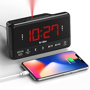 Wekker met Projectie, Digitale Projectiewekker met USB-oplader, Dubbel Alarm, Sleeptimer, Snoozeknop, Groot display…