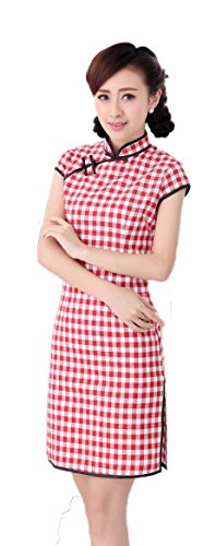 AvaCostume Women's Chinese Traditional Plaid Slim Border Dress Qipao