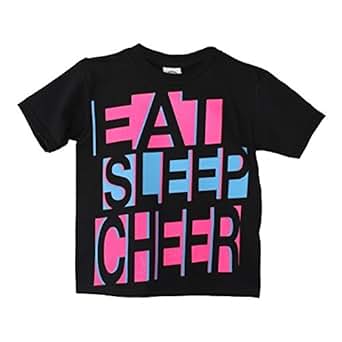 Amazon.com: Big Girls Black Neon Pink"Eat Cheer Sleep" Print Cotton T