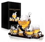 Whiskey Decanter Set World Etched Globe Decanter Antique Ship Glasses Bar Pour Funnel Stopper Liquor Dispenser Spirits Scotch Bourbon Vodka Rum Wine Tequila Brandy Perfect Gift 850 ml