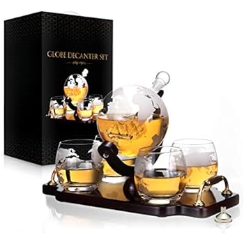 Amazoncom Whiskey Decanter Set World Etched Globe #wine #breather #carafe #by #norm