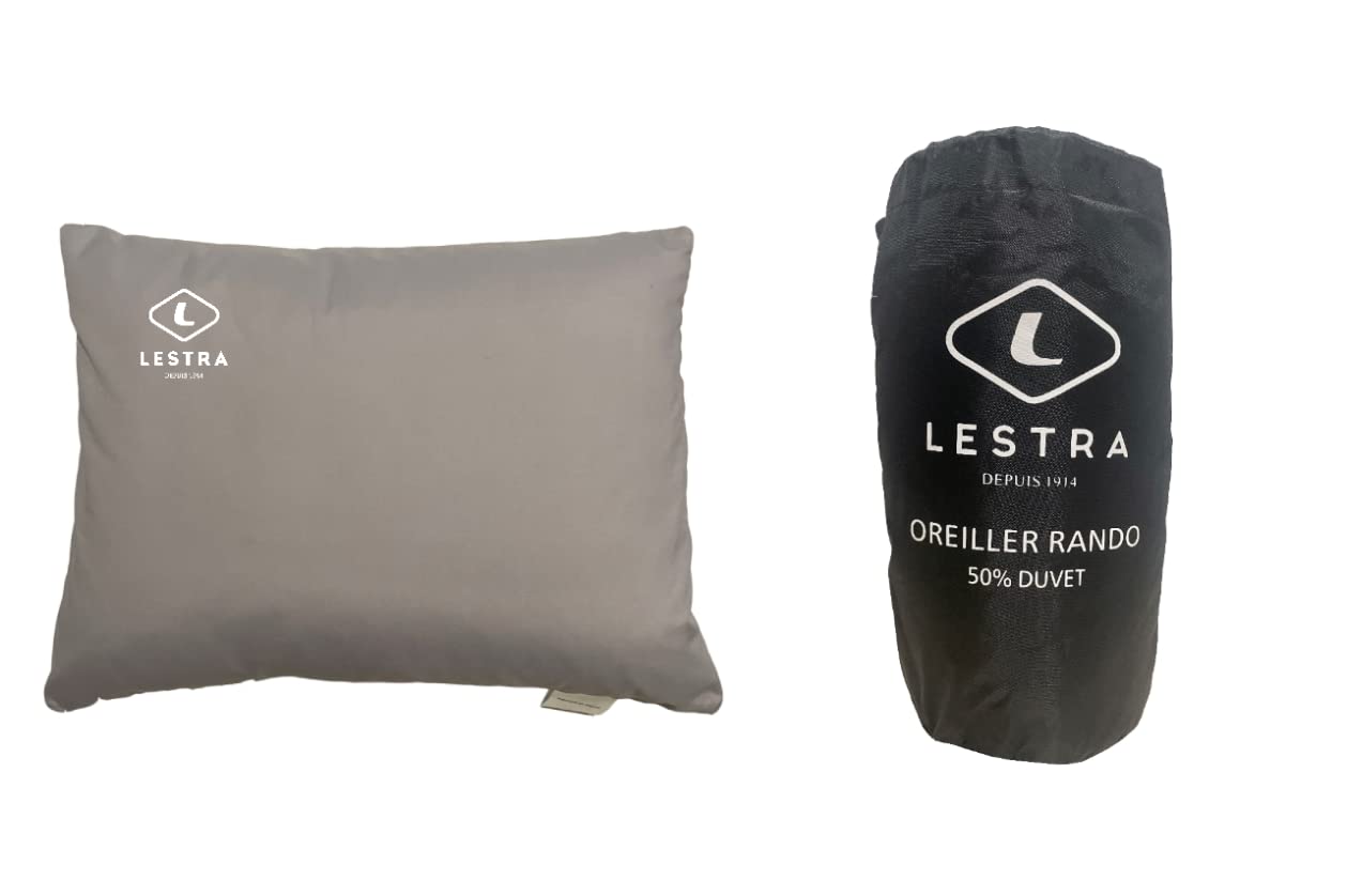 Lestra Outdoor – Hiking Pillow – Compressible Hiking Cushion – Lightweight & Comfortable – 50% Duck Down – 45 x 35 – 260 g Grey, One Size – Made in France, grey, 1 Unité (Lot de 1), Outdoor