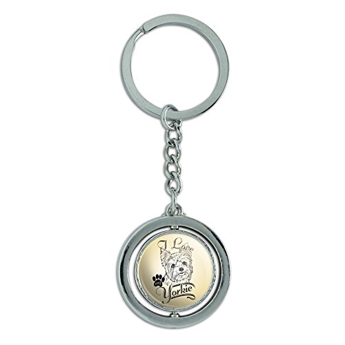 I Love My Yorkie Yorkshire Terrier Spinning Round Chrome Plated Metal Keychain Key Chain Ring