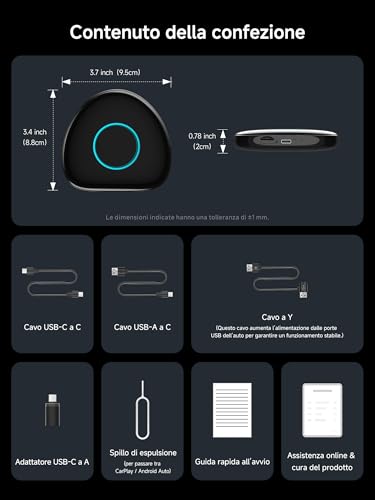 ATOTODIRECT AI Box CarPlay Android Car Wireless Adapter, Smart Auto Video Box with 4G LTE/WLAN/Dual-BT/USB/Built-in GPS, MicroSD, OTA, HDMI Output, Split Screen, DriveChat, CB6C