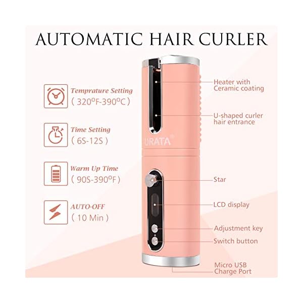 TURATA-Portable-Cordless-Auto-Hair-Curler-Fast-Operation-Wireless-Curling-Iron-with-3-Adjustable-Temperature-4-Timer-Anti-Tangle-Anti-Scald-USB-Rechargeable-Hair-Styling-Tool-with-LCD-Display TURATA Portable Cordless Auto Hair Curler Fast Operation Wireless Curling Iron with 3 Adjustable Temperature & 4 Timer…