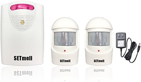 SETmell Wireless Home Security Driveway Alarm and Doorbell, 1 AC Adapter &amp; 1 Long Range Reciever &amp; 2 PIR Motion Sensor Detector Weatherproof Patrol Infrared Alert System Kit