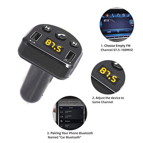 Bluetooth FM Transmitter for Car, TIANSHILI Wireless Bluetooth FM Radio Adapter Support Hands-Free Calling/USB Flash Drive MP3 Music Player and 2 USB Ports Charger