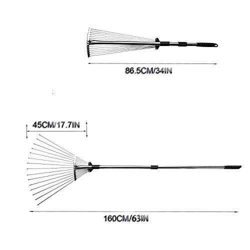Old Tjikko Garden Leaf Rake,Grass Rake for Lawn,Adjustable Lawn Grass Rake for Grass Cleaning Fallen Leaves Weeds,34 to 63-Inch Adjustable Gardening Tools(Stainless Steel)