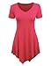 MBJ WT638 Short Sleeve Shirts for Womens Tops Casual V-Neck Summer Clothes Asymmetrical Tunic Blouses XXL Coral