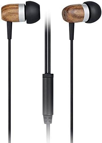 Esmooth Wired Earphones，Wooden Noise Isolating In-ear Earbuds Ergonomic Headphones Headsets，Hifi HD Stereo Bass Zebra Wood