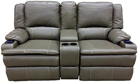 Clay Madison Jaleco Theater Seats, Row of 2 Chair, Heat, Massage and LED Lighting, Gun Metal