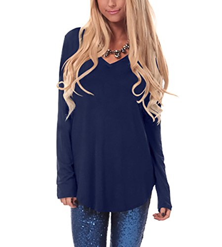 Gepoetry Tunic Shirt, Women's Long Sleeve Shirts Womens Blouses (Navy Blue, Medium)