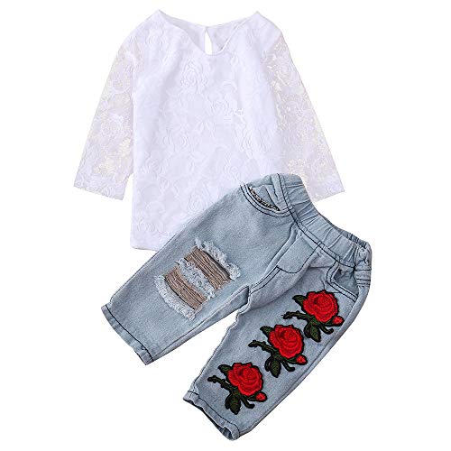 Clearance SALE, Kshion Toddler Infant Newborn Baby Girls Lace Flower Tops  Shirt+ Jeans Pants Outfits Clothes Set