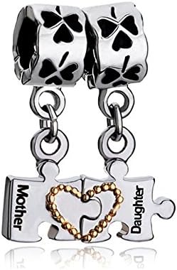 Heart Love Mom Mother Daughter Puzzle Charm New Sale Cheap Silver Plated Dangle Beads Fit Pandora Jewelry Bracelet