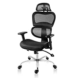 Smugdesk Managerial Mesh Adjustable Headrest, Lumbar Support, 3D Armrest Office Chair, Dark Black
