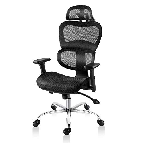 Smugdesk Managerial Mesh Adjustable Headrest, Lumbar Support, 3D Armrest Office Chair, Dark Black