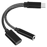Nylon Braided 2 in 1 USB C Type C to 3.5mm Headphone Audio Aux Jack & Charge Adapter Cable Converter for Motorola Moto Z, Letv Le Pro 3 and Other Mobile Phone That Without 3.5mm Audio Jack