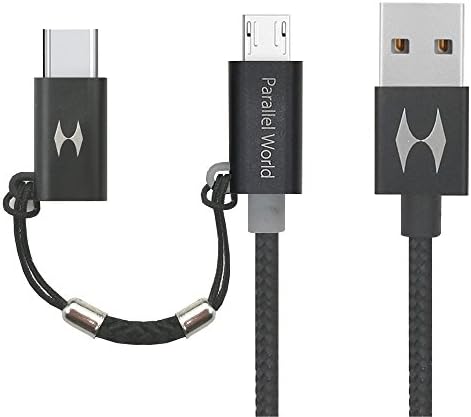 Parallel World USB A to Micro Cable (3.3ft)Type C Adapter kit LED Breathing lights for Micro B/USB-C device Including the MacBook, ChromeBook, Nexus 5X, Nexus 6P, Nokia N1, OnePlus 2 and More, Black