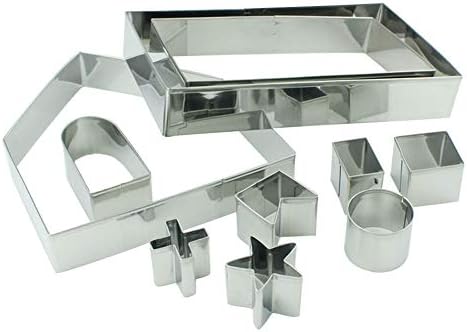 Christmas Gingerbread House Cookie Cutter Set of 10Pcs Stainless Steel Multi Shaped Cookie Candy Food Molds Ice Crystal Cookie Cutter Steel Candy Making Moulds Baking Utensils Kitchen Tools