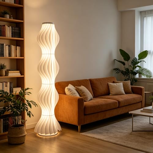 Vrygle Floor Lamp Living Room Acrylic LED 3 Temperatures Colour 170 cm | 3 Color Temperature LED Strip Light 3000K/4000K/6000K Unique Artistic Design for Living Room Bedroom Office White