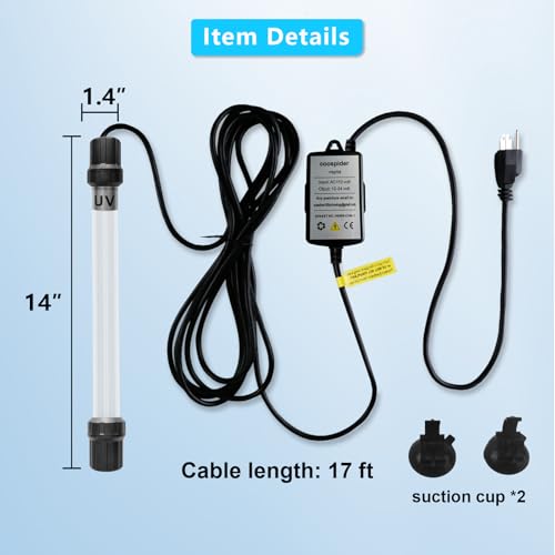 32W Aquarium UV Light for 200-3000 Gallon, UV Pond Water Clarifier for Koi Pond, Swimming Pool, Spa, Large Fish Tank, Cold Plunge UV Light for Pond Algae Control