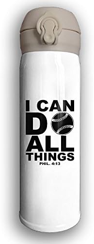 Vacuum Insulated 16 Ounce Bottle I Can Do All Things Bible Verse Christian Stainless Steel Mug - Design For Sports &amp; Outdoors Activities - Keeps Cold And Hot, White