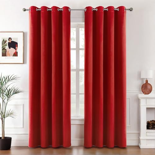 MIULEE Verdunklungsvorhänge Rot mit Ösen 2er Set 140x245 cm
